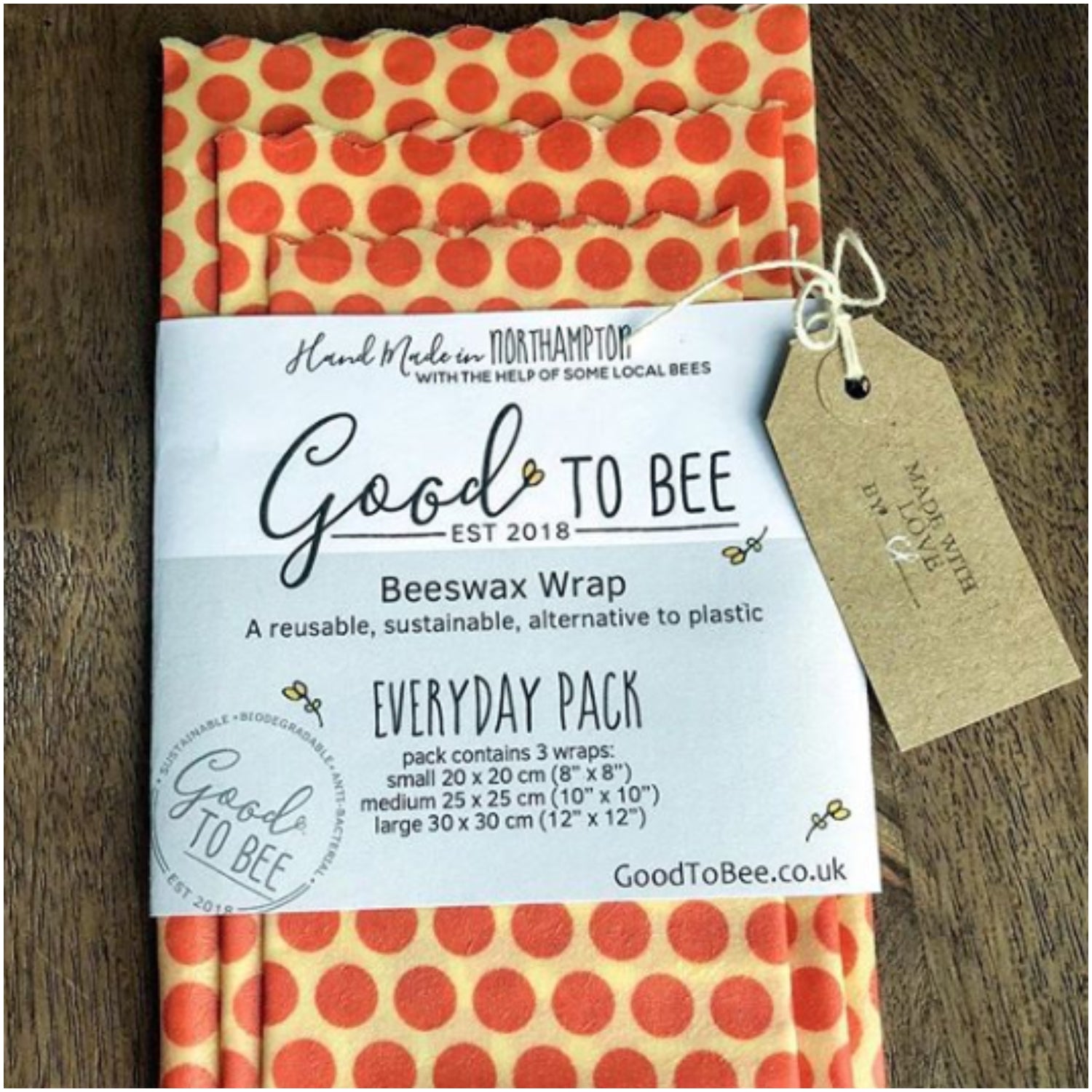 Beeswax Food Wraps.  3 sizes sold in one pack.  Great Eco product Sold by Julu