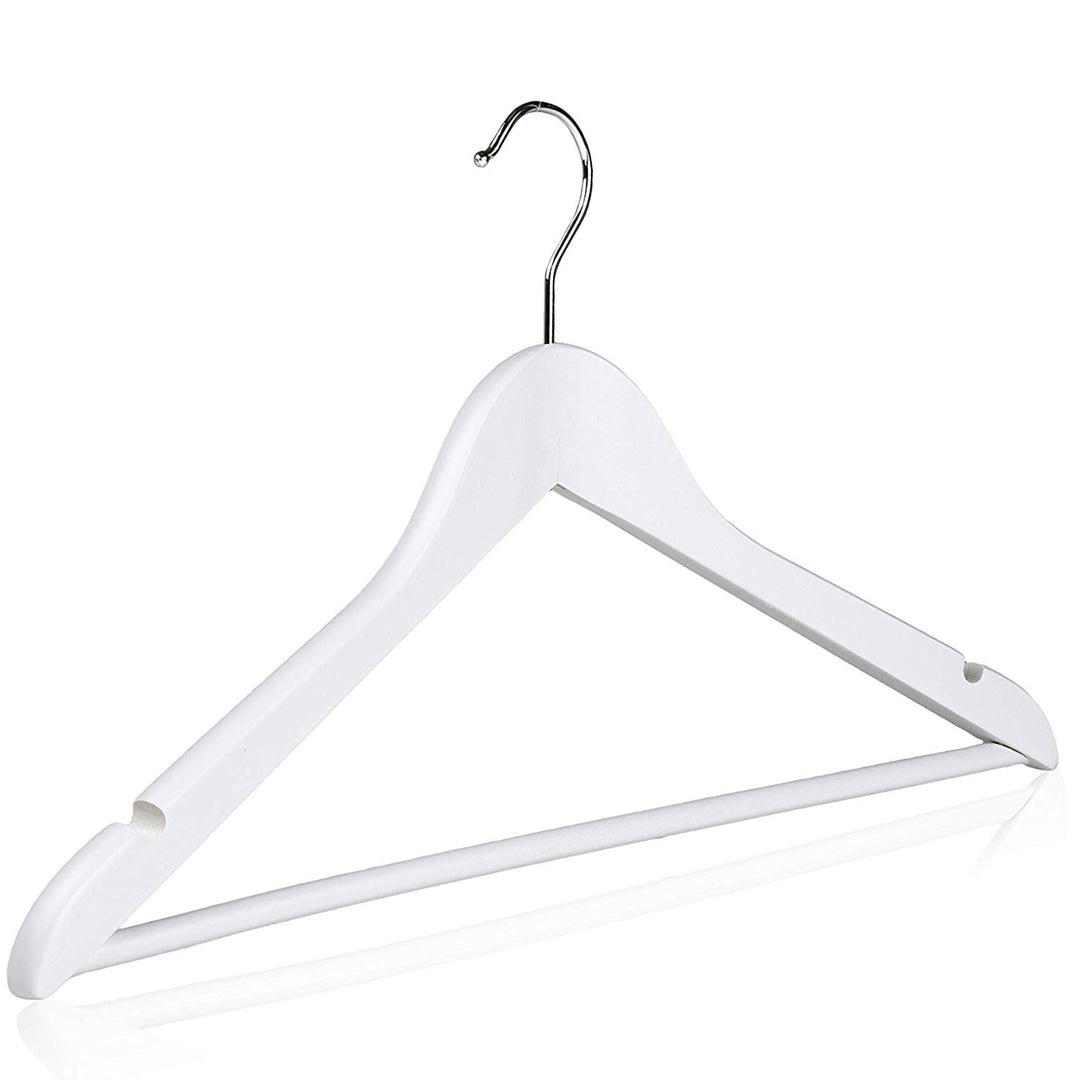 White Wooden Coat Hangers with Trouser Bar