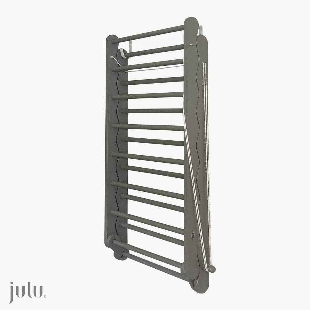 Image of Julu Doris wall mounted clothes drying rack in grey | cutout image showing closed