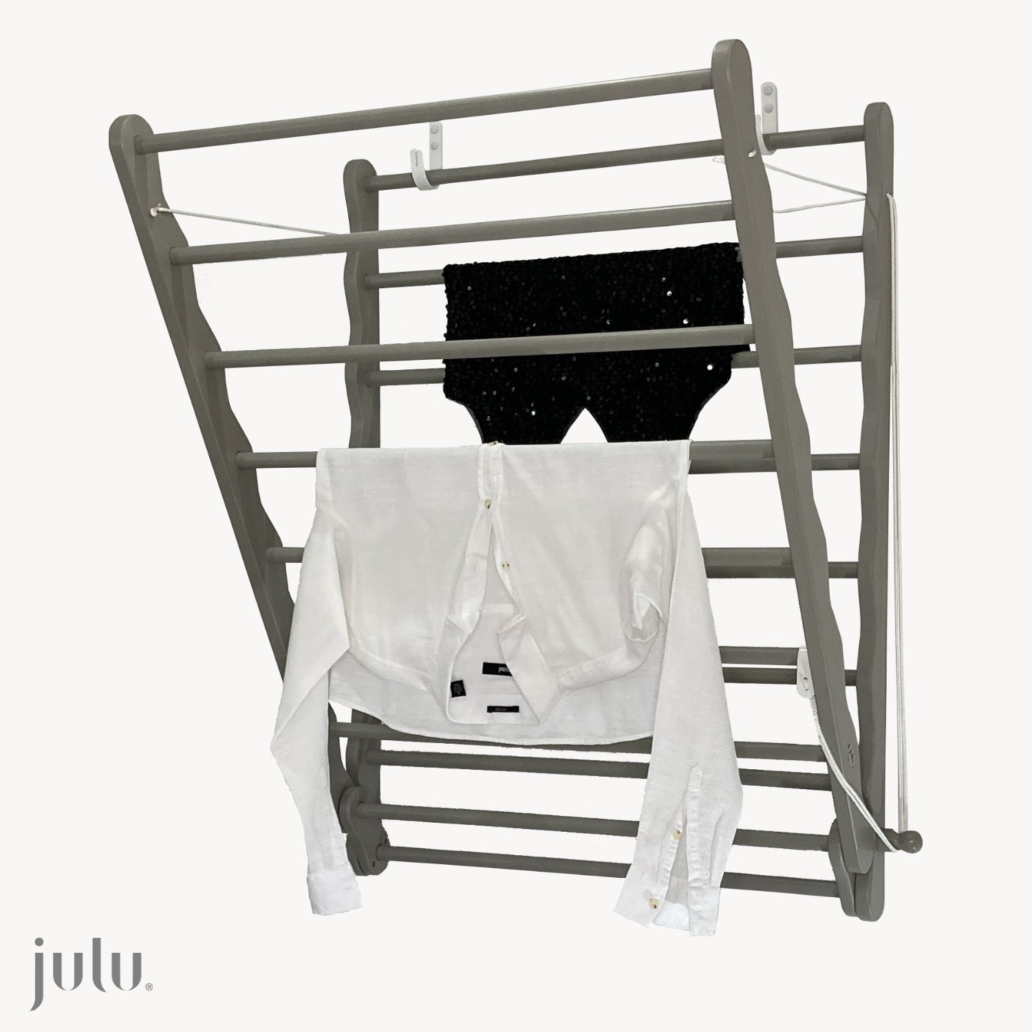 Doris Pine Grey Wooden Wall Mounted Clothes Airer Julu