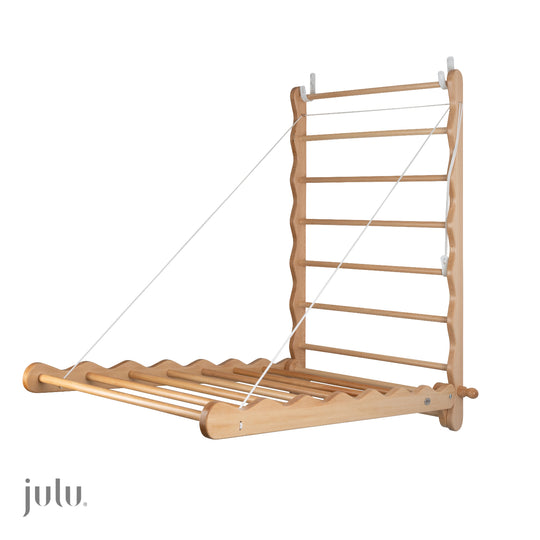 Image of Julu Laundry Ladder Beech wall mounted clothes dryer rack fully open