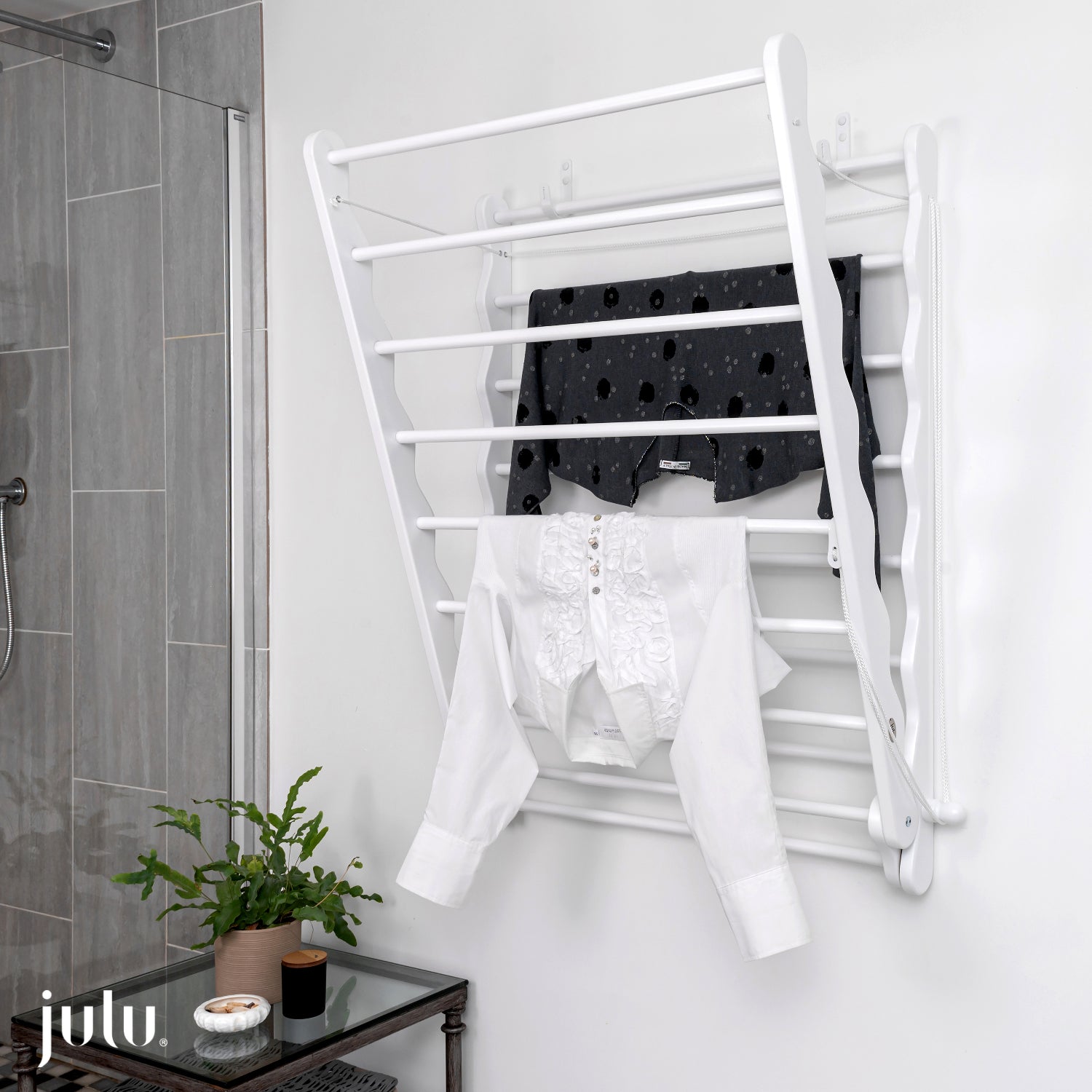 Laundry Ladder Beech Wall Mounted Clothes Drying Rack Julu