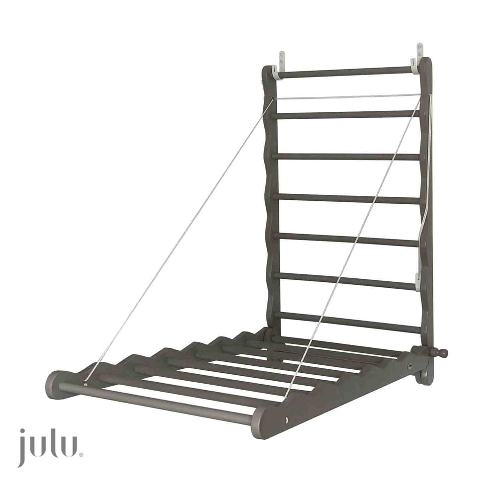Image of Julu Bunty wall mounted clothes drying rack in grey | cutout image showing fully open 