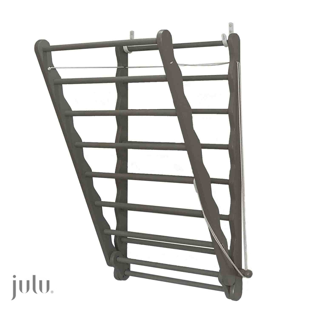 Image of Julu Bunty wall mounted clothes drying rack in grey | cutout image showing partially  open