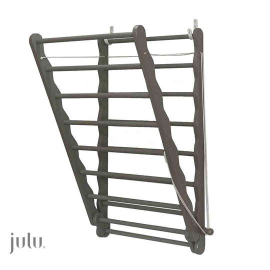 Image of Julu Bunty wall mounted clothes drying rack in grey | cutout image showing partially  open