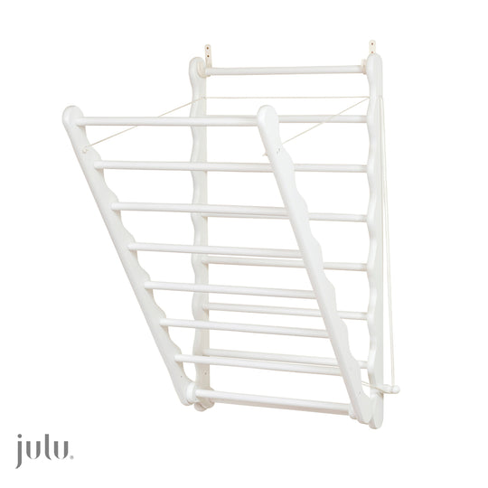 Image shows wall mounted clothes airer partially open by Julu