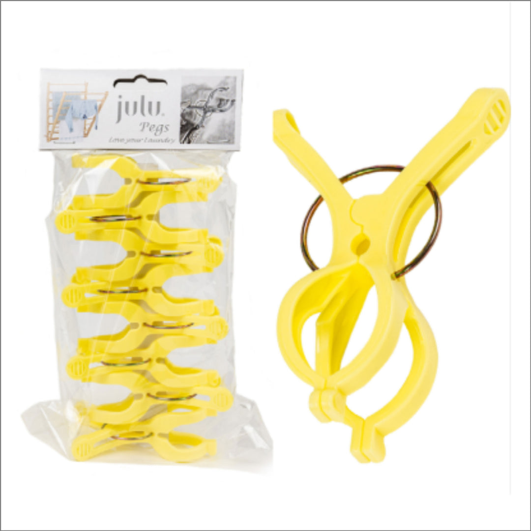 Plastic yellow pegs, in packs of 8 sold by Julu for use with the Laundry Ladder Clothes Airer
