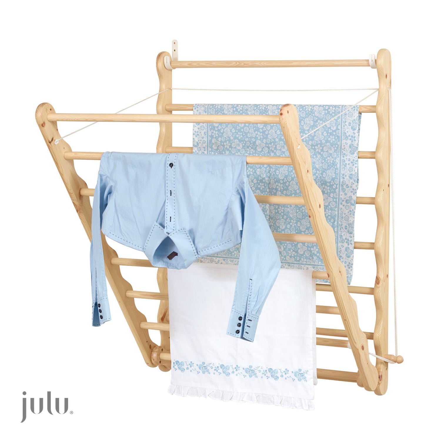 Laundry Ladder Pine Wall Mounted Clothes Drying Rack – Julu