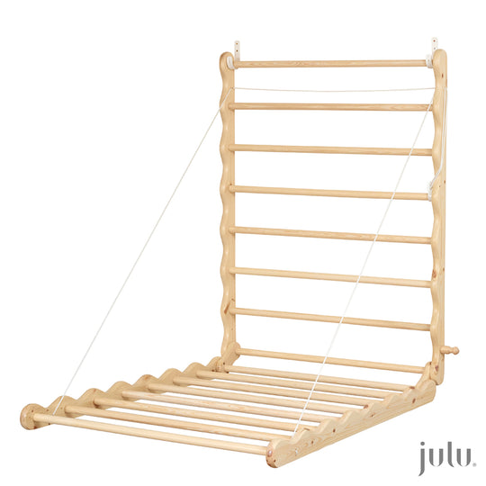 Pine Laundry Ladder shown fully open.  Sold by Julu