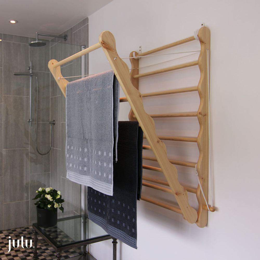 Stylish Clothes Airer shown in bathroom sold by Julu