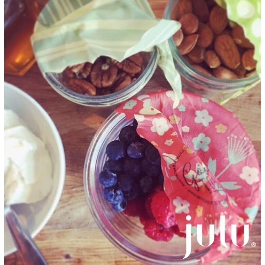 Beeswax Food Wraps.  3 sizes sold in one pack.  Great Eco product Sold by Julu